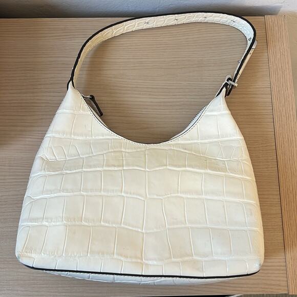 Staud Scotty Crocodile Embossed Monogram Leather Hobo Bag In Cream - Picture 6 of 8